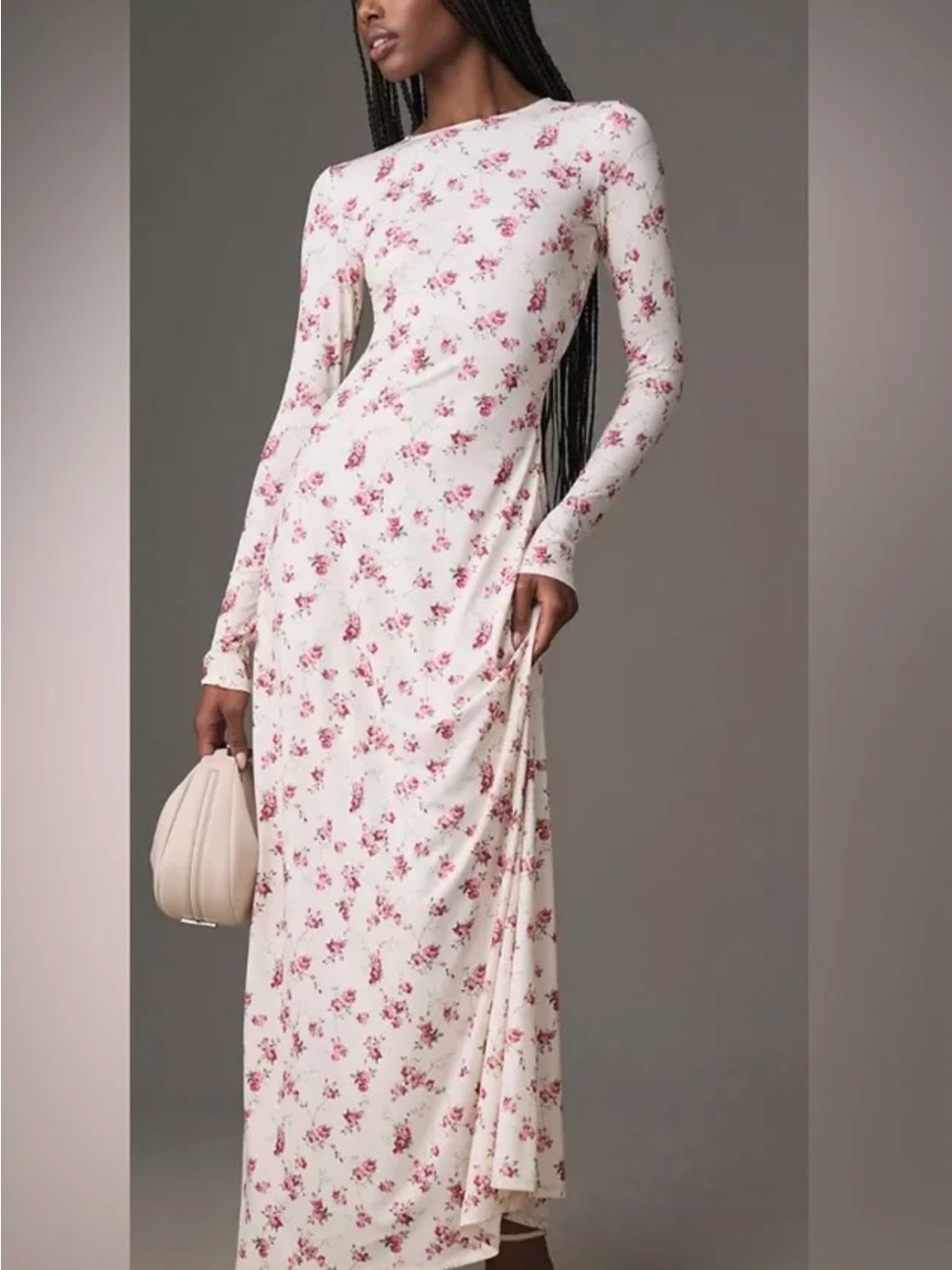 WeWoreWhat White Long Sleeve Floral Maxi Dress with Pink Roses